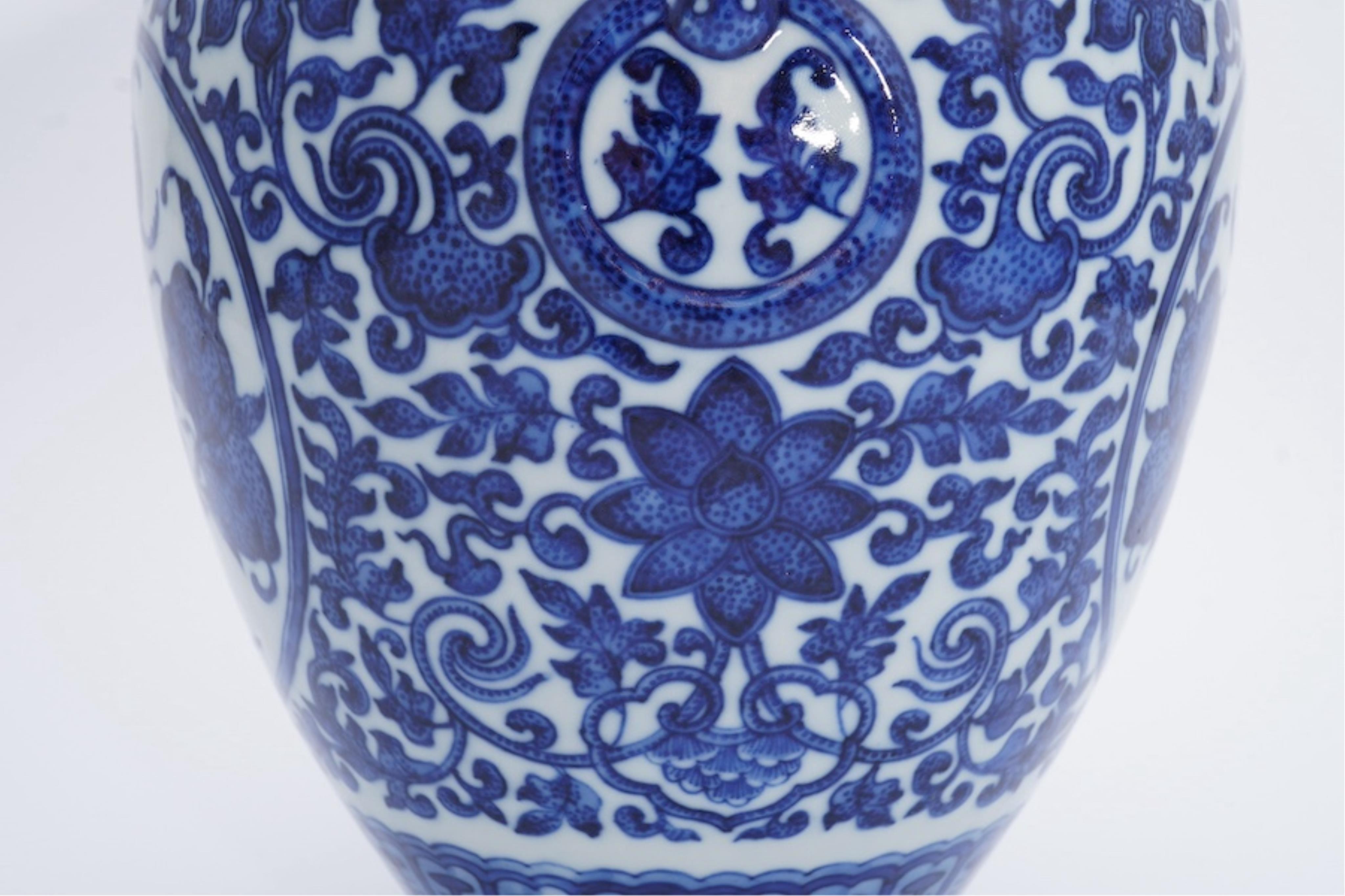 A Chinese blue and white 'peaches' vase, Qianlong mark but later, 27cm high. Condition - good